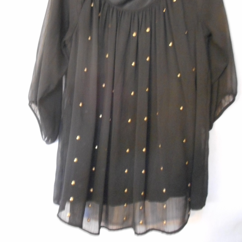 AGB Sz M Sheer Black Gold accents Blouse - Picture 2 of 8